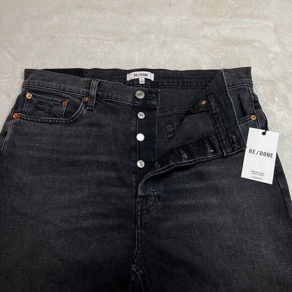 Re/Done 70s Stove Pipe High Rise Jeans Black Ankle Raw Hem NWT Sz 32 / 14 - Picture 9 of 16
